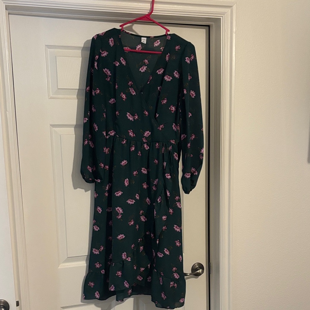 Old Navy Green Dress with Pink Floral Pattern